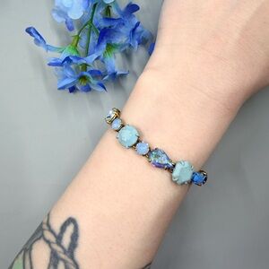 J. Crew Signed Blue Crystal With Aurora Borealis Finish Vintage Bracelet